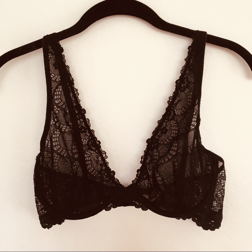 Free people black lace plunge bra 32D